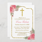 洗礼《キリスト教》洗礼式や命名式ヴィンテージフローラ金ゴールド枠 招待状 (正面/裏面)