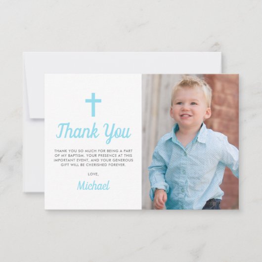 洗礼《キリスト教》洗礼式や命名式宗教少年の写真 サンキューカード (正面)