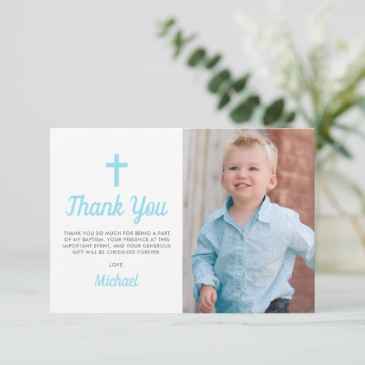洗礼《キリスト教》洗礼式や命名式宗教少年の写真 サンキューカード (スタンド正面)
