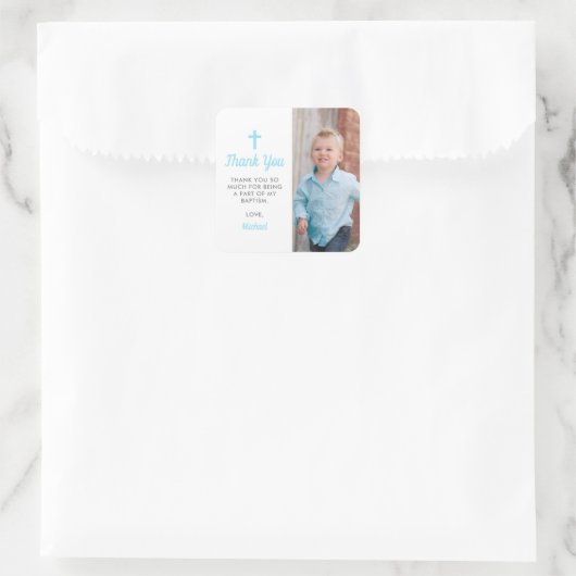 洗礼《キリスト教》洗礼式や命名式宗教少年の写真 スクエアシール (バッグ)