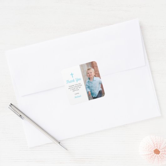 洗礼《キリスト教》洗礼式や命名式宗教少年の写真 スクエアシール (封筒)