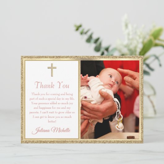 洗礼《キリスト教》洗礼式や命名式宗教金ゴールドクロスガール サンキューカード (スタンド正面)