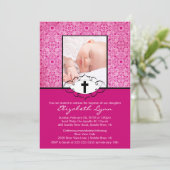 洗礼《キリスト教》洗礼式や命名式招待状フォトピンクダマスク 招待状 (スタンド正面)
