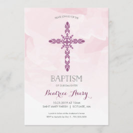 洗礼、《キリスト教》洗礼式や命名式招待状、トレンディー水彩 招待状