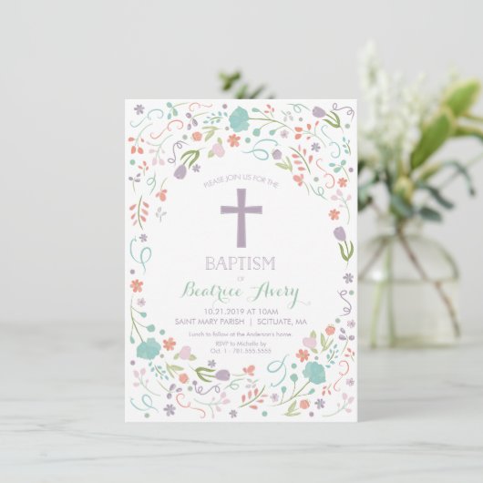 洗礼、《キリスト教》洗礼式や命名式招待状-花、十字 招待状 (スタンド正面)