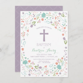 洗礼、《キリスト教》洗礼式や命名式招待状-花、十字 招待状
