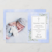洗礼《キリスト教》洗礼式や命名式緑青水彩写真 サンキューカード (正面/裏面)