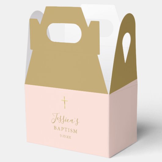 洗礼《キリスト教》洗礼式や命名式金ゴールドクロス赤面ピンク フェイバーボックス (オープン)