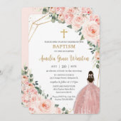 洗礼《キリスト教》洗礼式や命名式金ゴールド赤面フローラフラワーズガール 招待状 (正面/裏面)