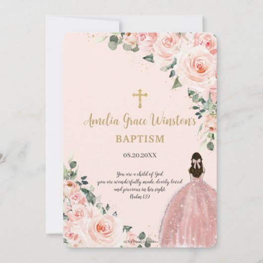 洗礼《キリスト教》洗礼式や命名式金ゴールド赤面フローラフラワーズガール 招待状 (裏面)