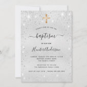 洗礼 シルバー グリッター 男の子 女の子 モダン 招待状 (正面)