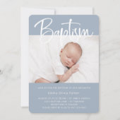 洗礼|シンプルミニマルブルーと2枚の写真 招待状 (正面)