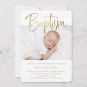 洗礼|シンプル金ゴールドと2枚の写真 招待状 (正面)