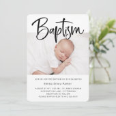 洗礼|シンプル(白ミニマル黒) 2枚の写真 招待状 (スタンド正面)