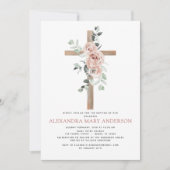 洗礼 ダスティピンク ローズ グリーン ユーカリ 招待状 (正面)
