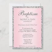 洗礼 | ピンクにシルバーの偽グリッター 招待状 (正面)