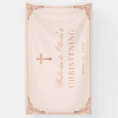 洗礼 ピンクの女の子 誕生  ローズゴールド 十字架 横断幕 (縦)