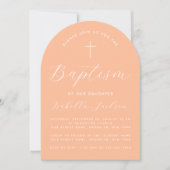 洗礼 ピンクの弓のモダンスクリプト 女の子の命名式 招待状 (正面)