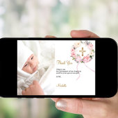 洗礼 ピンクの花の写真 ありがとうカード 招待状