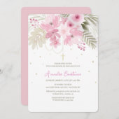 洗礼 ピンクの花の招待状 招待状 (正面/裏面)