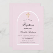 洗礼 ピンクの赤ちゃん女の子 アーチ エレガント 招待状 (正面/裏面)