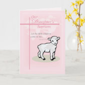洗礼、ピンク、娘、子羊 カード (黄色い花)