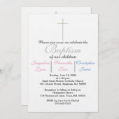 洗礼 ピンク 青の三つ子 招待状 (正面/裏面)