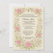 洗礼 マリアとイエス ピンクのバラ 招待状 (正面)