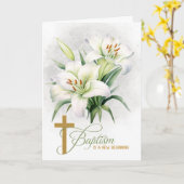 洗礼 マーク16章 聖書 十字架とリリー カード (黄色い花)