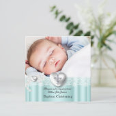 洗礼 ミントブルー ラッセル フォト ハート クロス 男の子 女の子 招待状 (スタンド正面)