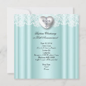 洗礼 ミントブルー ラッセル フォト ハート クロス 男の子 女の子 招待状 (裏面)
