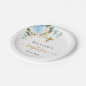 洗礼　ユーカリグリーン　青　花　男の子 ペーパープレート (アングル)