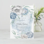 洗礼 ラスティック ダスティーブルー アラバスター フラワー 招待状 (スタンド正面)
