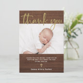 洗礼|写真付きシンプルの素朴ルック&金ゴールド サンキューカード (スタンド正面)