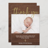 洗礼|写真付きシンプルの素朴ルック&金ゴールド サンキューカード (正面/裏面)