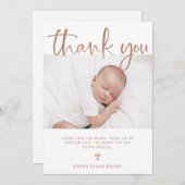 洗礼|写真付シンプルきミニマルバラ金ゴールド サンキューカード (正面/裏面)