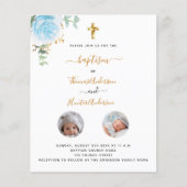 洗礼 双子の男の子 花の写真 予算 招待 チラシ (正面)