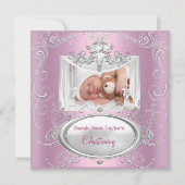 洗礼 名付け 女の子 シルバー ピンク 十字架 招待状 (正面)