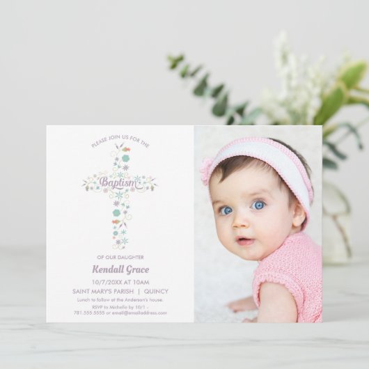 洗礼・命名式招待状 女の子の写真招待 招待状 (スタンド正面)