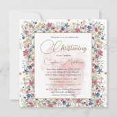 洗礼・命名式 ピンク 花柄 宗教的 十字架 招待状 (正面)