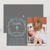 洗礼・命名式　写真招待状（男の子用） 招待状 (正面/裏面)