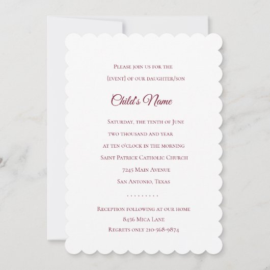 洗礼 堅信礼 初領聖体 赤十字 招待状 (裏面)