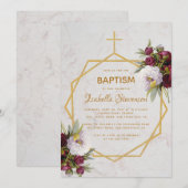 洗礼 大理石 ゴールド 牡丹 蝶 幾何学 招待状 (正面/裏面)