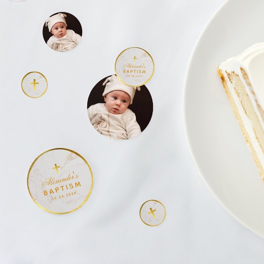 洗礼 大理石 偽金箔 十字架 エレガント スクリプト コンフェッティ