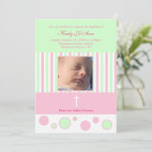 洗礼 奉献 女の子 ピンク 緑 泡 招待状 (スタンド正面)