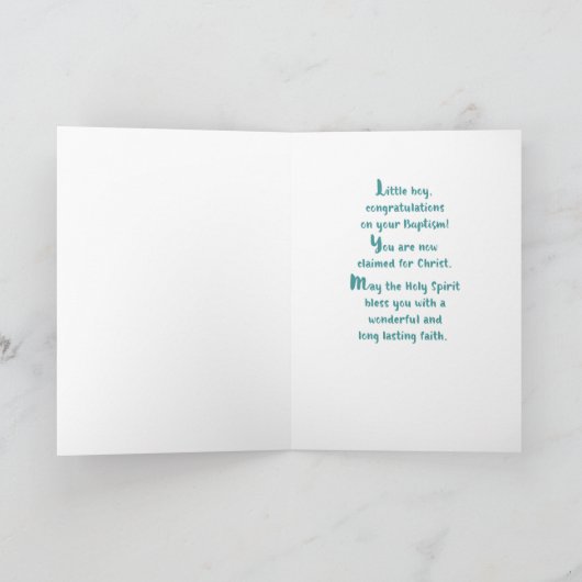 洗礼 愛おしき祝福と愛に満ちて ターコイズ色の木製風 カード (内部)