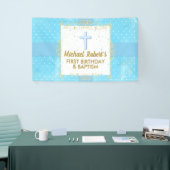 洗礼・生後1年目の誕生日 男の子 青 ゴールド ドット 横断幕 (トレードショー)