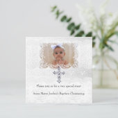 洗礼 白レース フォト ジュエル クロス 招待状 (スタンド正面)