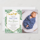 洗礼 緑の葉 ジャングル サファリ フォト 招待状 (正面)