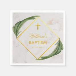 洗礼 緑の装飾 大理石 偽の金箔 シダの葉 スタンダードカクテルナプキン
